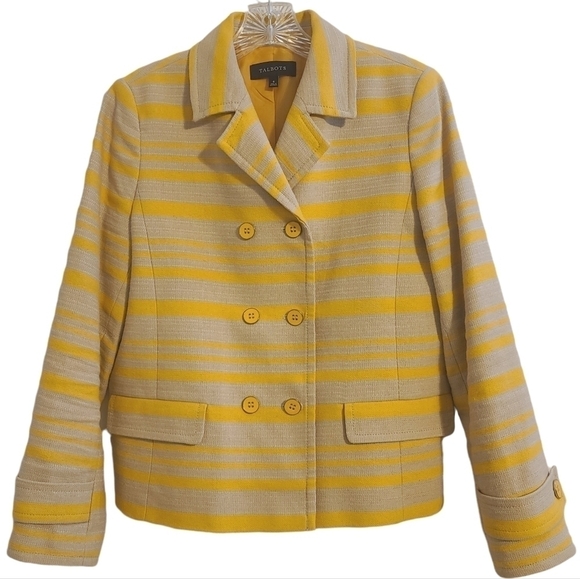 Talbots | Women's Linen Blend Gold and Gray Striped Jacket Blazer (Size 6) - Picture 1 of 14